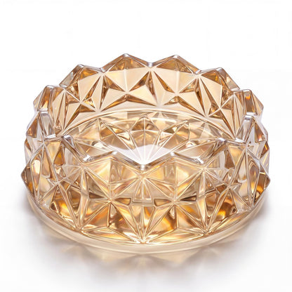Loyipu Small Geometric 4in Glass Candle Holder – Crystal Tealight Dish & Mini Candle Tray for Small Scented Candles, Votives & Aroma Stones(Honey Amber-4in)