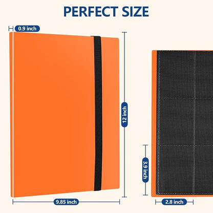 Card Binder, EDUDIIU 9 Pockets Premium Trading Card Binders, Cards Collection Binder Album, Side Loading Yugioh Holder Book for Sport, Football, Baseball Collector - Orange
