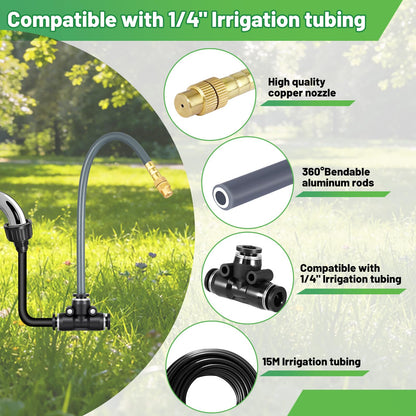 49.2 Ft 360° Adjustable 1/4" Drip Irrigation System Bendable Watering Misting System Drip Irrigation Kit Garden Watering Atomizing System with 12 Nozzles, Automatic Irrigation System for Garden