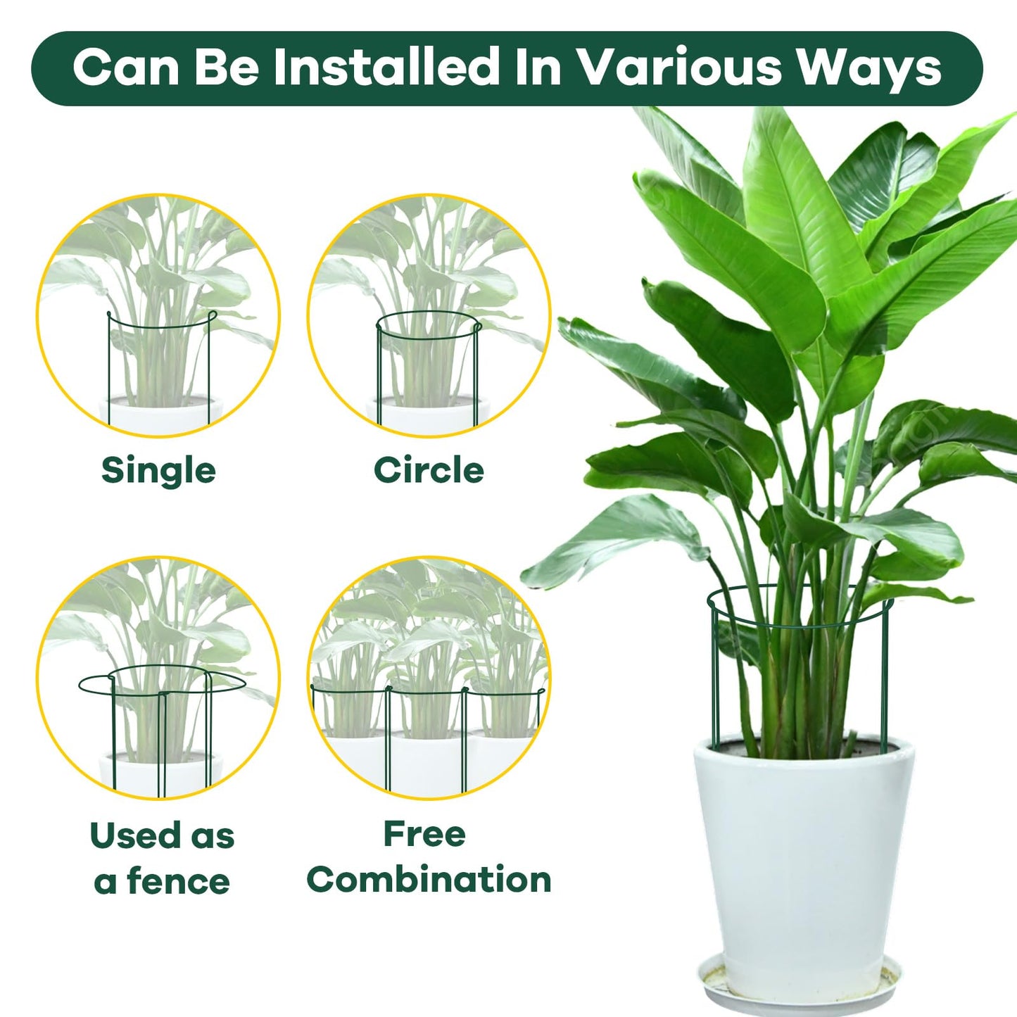 12 Pack Plant Support Stakes, 10" Wide x 24" High Half Round Metal Peony Cages and Support, Green Garden Plant Stake Plant Support Ring Border for Peony Tomato, Hydrangea, Flower Indoor Outdoor
