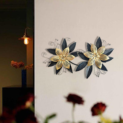 LIFFY Black Wall Decor,15" 3D Multi-layer Metal Flowers Wall Decor, Rustic Modern Floral Sculpture for Indoor Kitchen Bedroom Living Room Office Outdoor Garden Patio