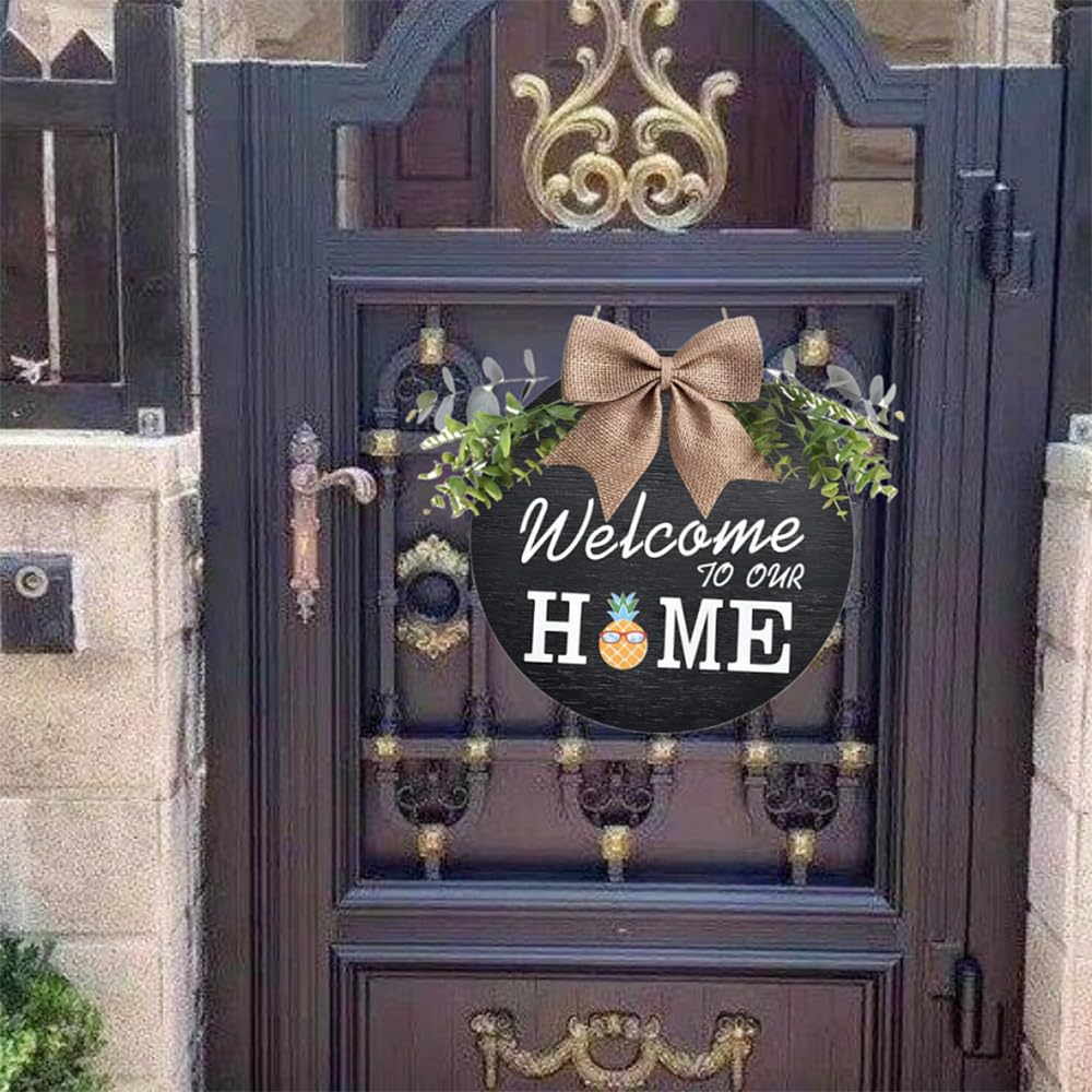 Welcome Wreaths Sign Wreaths Interchangeable Wooden Seasonal Welcome Sign Welcome to Our Home Wreath with Burlap Bow, Greenery and Seasonal Ornaments 12" Decrations for All Seasons