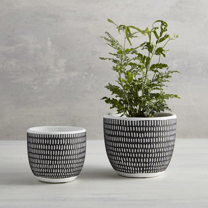47th & Main Cement Planter Pot, 4.9" Tall, Black Vertical Stripes