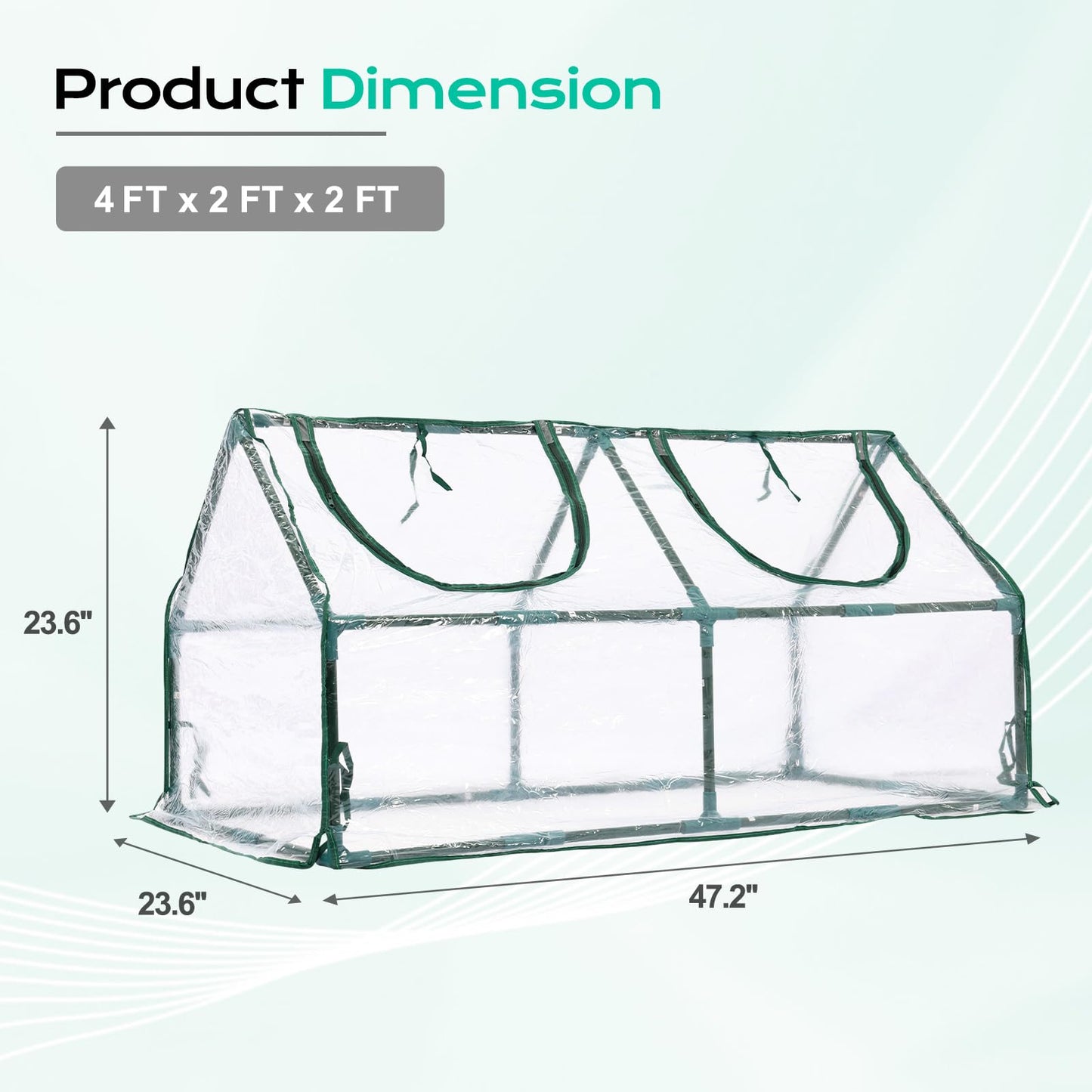 BPS 4x2x2 ft Mini Greenhouse with Transparent PVC Cover UV-Protected Roll-Up Zipper Windows, Ideal for Indoor or Outdoor Use on Raised Garden Beds