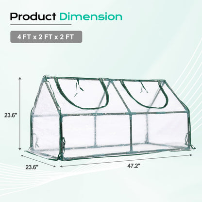 BPS 4x2x2 ft Mini Greenhouse with Transparent PVC Cover UV-Protected Roll-Up Zipper Windows, Ideal for Indoor or Outdoor Use on Raised Garden Beds