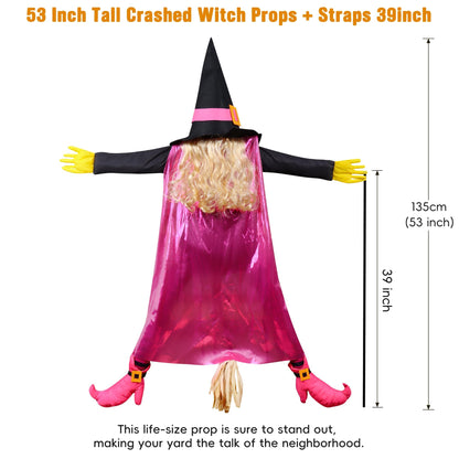 Giiffu Pink Halloween Decorations Outdoor 53" Crashing Witch Tree Decor