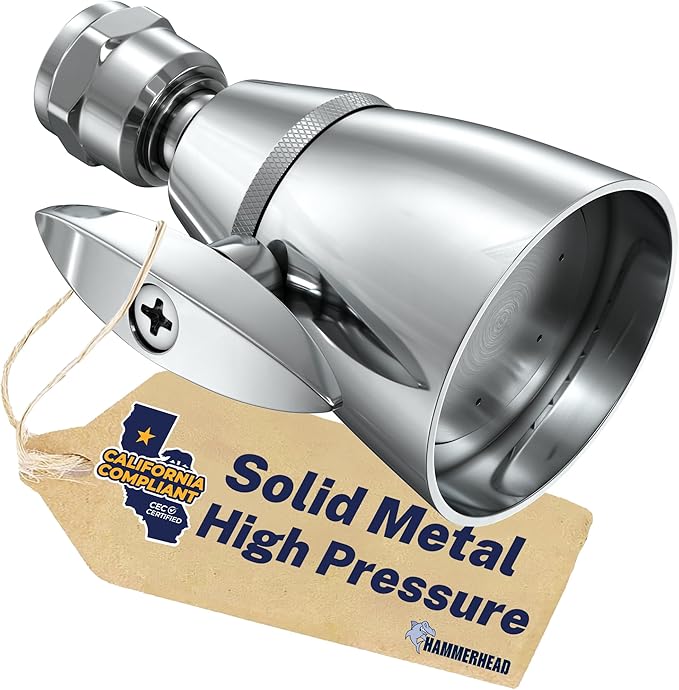HammerHead Showers® Solid Metal 2 Inch High Pressure Shower Heads - CHROME – California Compliant 1.75 GPM Low Flow Rate - High Flow Shower Head with ADJUSTABLE SPRAY PATTERN - Fixed Shower Head