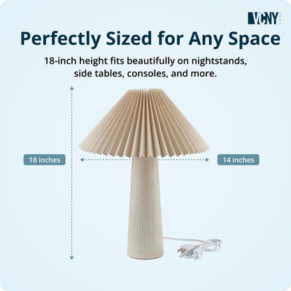 VCNY Home 18" Ivory Ceramic Table Lamp | Pleated Fabric Shade & Cylinder Base | Modern Accent Lamp for Living Room, Bedroom, or Entryway | Elegant Neutral Design | Requires 1 x 60W Max Light Bulb