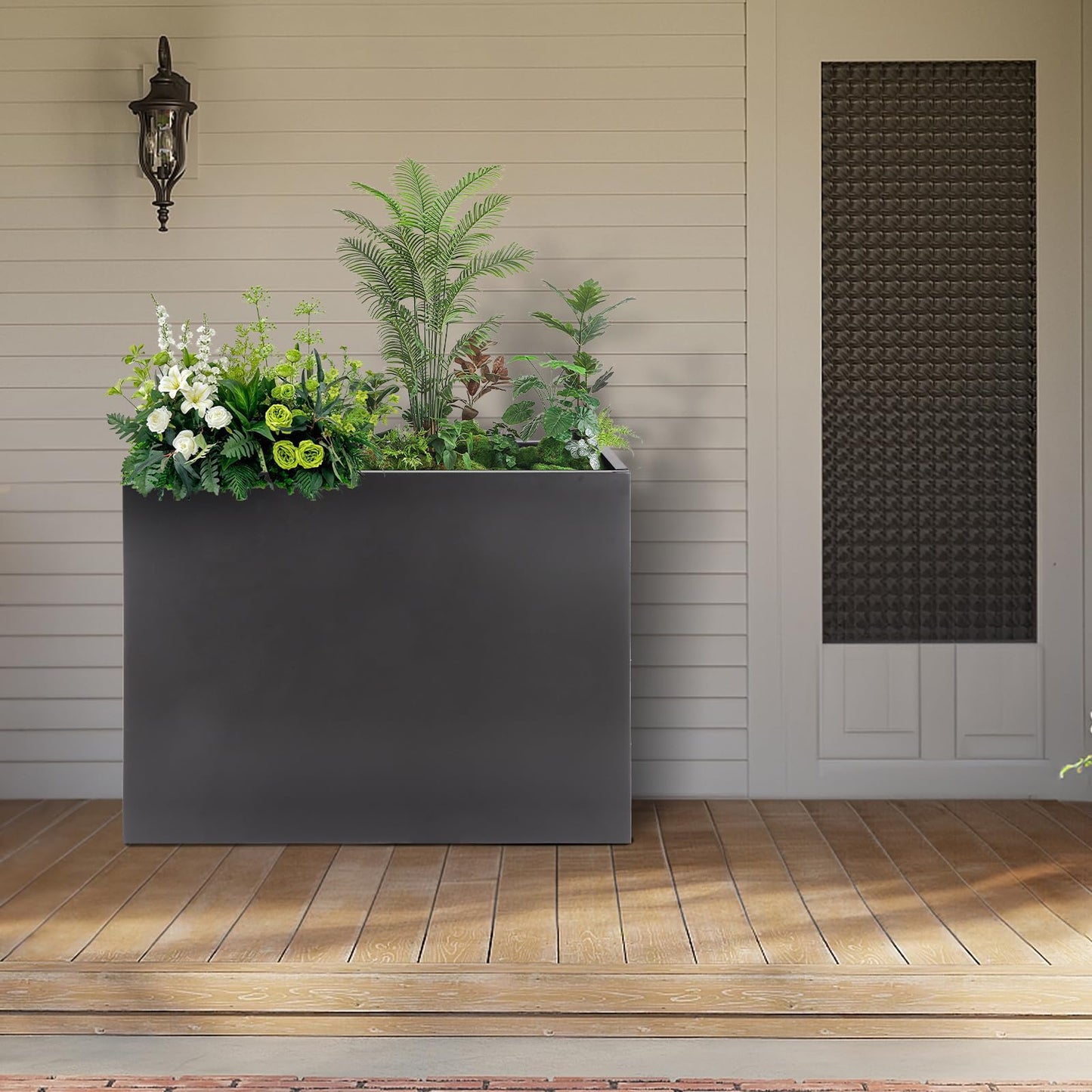 Large Metal Planter Box 32"x 12"x 24" - Modern Rectangular Heavy Duty Black Steel Planter with Drainage Holes for Outdoor Garden, Patio, and Balcony – Rust and Weather Resistant (Grey)