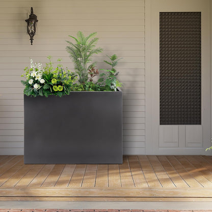 Large Metal Planter Box 32"x 12"x 24" - Modern Rectangular Heavy Duty Black Steel Planter with Drainage Holes for Outdoor Garden, Patio, and Balcony – Rust and Weather Resistant (Grey)