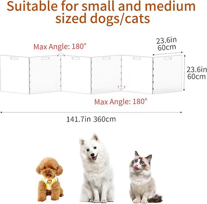 Clear Acrylic Dog Gate, Freestanding Pet Gate for Doorways Indoor, Foldable Acrylic Dog Playpen No Drilling (Clear, 6-Panel)