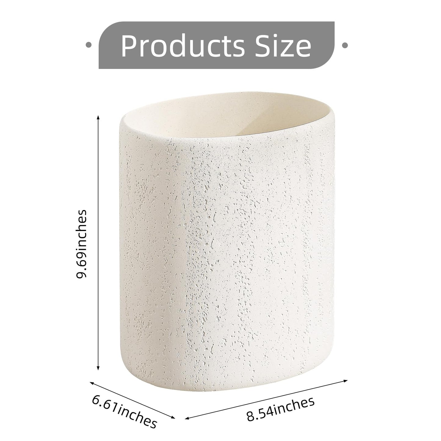 WUUAHOME Trash Can, 1.6 Gallon Small Bathroom Trash Can, Simple Oval Stone Look Garbage Bin, Decorative Waste Basket for Kitchen Office, Home Decor, Bedroom, Living Room White
