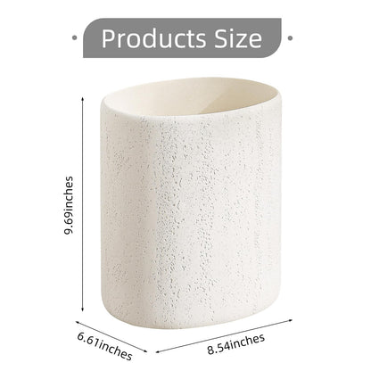 WUUAHOME Trash Can, 1.6 Gallon Small Bathroom Trash Can, Simple Oval Stone Look Garbage Bin, Decorative Waste Basket for Kitchen Office, Home Decor, Bedroom, Living Room White