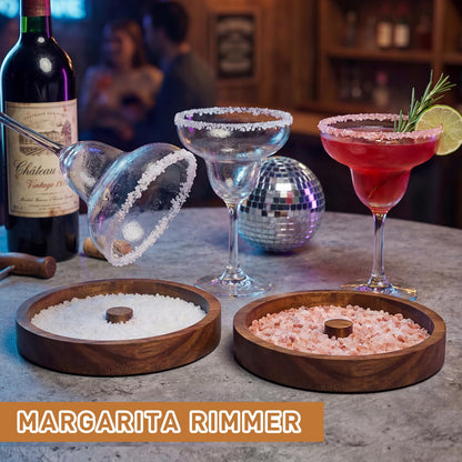Margarita Salt Rimmer Set, 5-Tier Acacia Wood Salt Rimmer with 4 Sponges, Salt Rimmer for Cocktails, Cocktail Rimmer, Rimmers for Drinks, Glass Rimmer for Margarita Bloody Mary(Stackable Design)