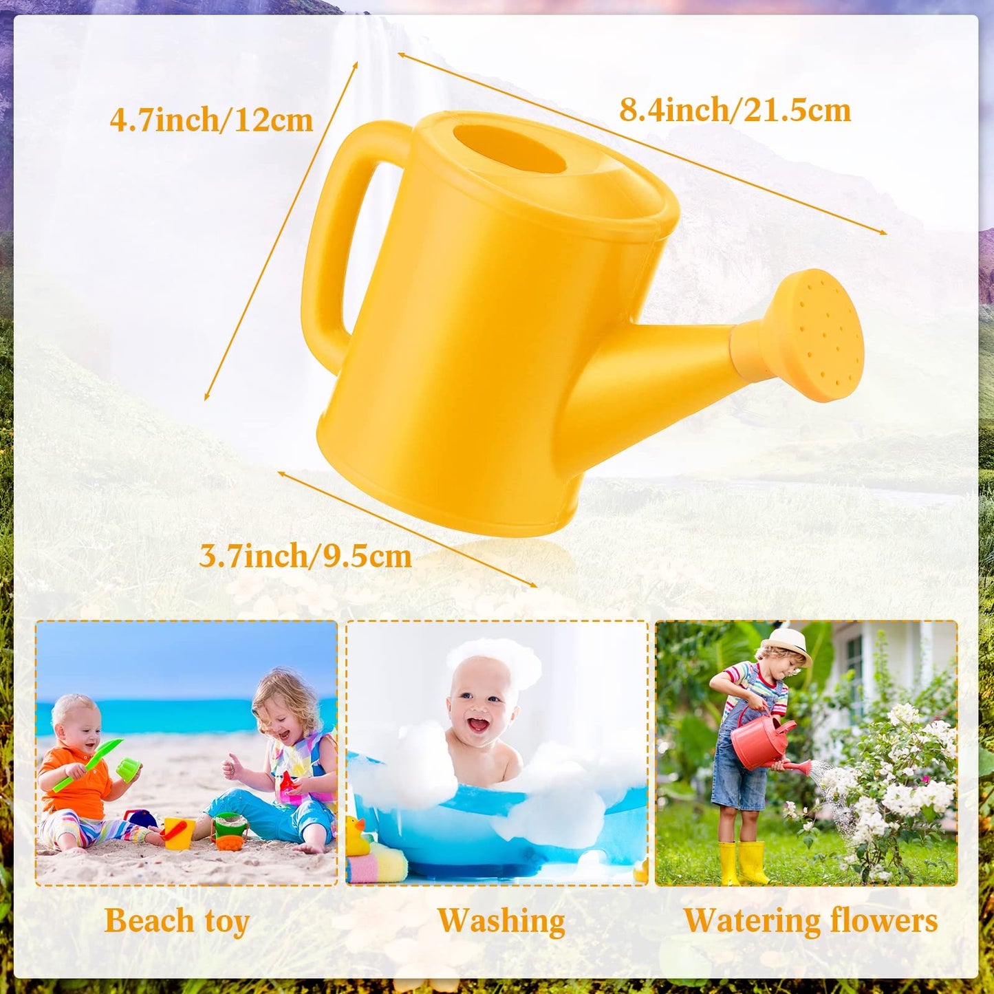 Meooeck 6 Pieces Plastic Watering Can for Kids Small Beach Toy Watering Can Toys for Childs Toddler Boys Girls Water Play Outdoor Gardening Play Time Practical Use, Yellow, Pink, Blue