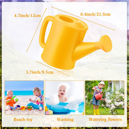 Meooeck 6 Pieces Plastic Watering Can for Kids Small Beach Toy Watering Can Toys for Childs Toddler Boys Girls Water Play Outdoor Gardening Play Time Practical Use, Yellow, Pink, Blue