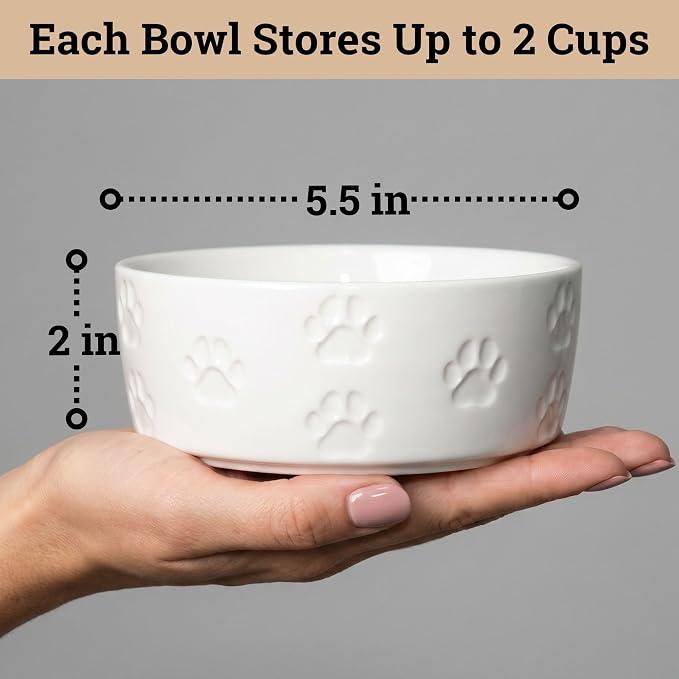 Ceramic Dog Bowl Set of 2 with Anti-Skid Base - 5.5" Wide x 2" Tall Ceramic Dog Bowls for Small Dogs - 2 Cup Capacity Food and Water Bowls for Dogs - Rubber Bottom Pet Bowl Set of 2 for Small Pets