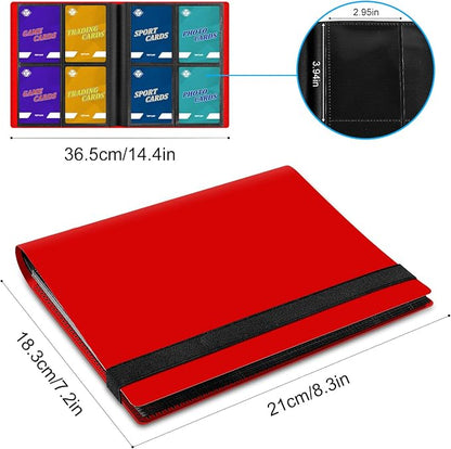 Trading Card Binder, Card Binder Album Folder Book Fit for MTG Baseball Football Sports Cards, Easy to Use Card Collection Binder (Red, 160 Pockets)