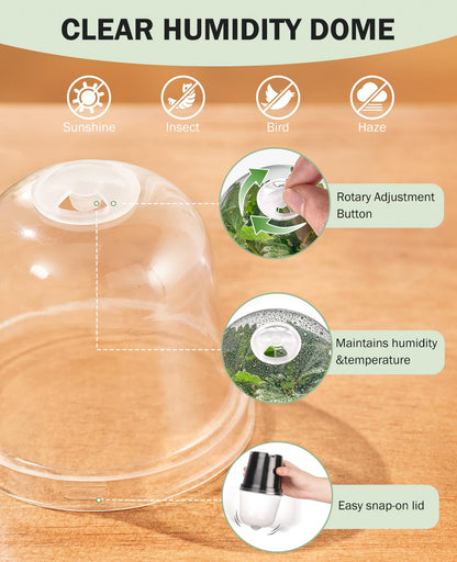 homenote Nursery Pots for Plants,3 Inch Plant Pot for Planting with Humidity Domes Plastic Seedling with Drainage Holes Seed Starter Flower with 10 Labels Black (30 Pack)