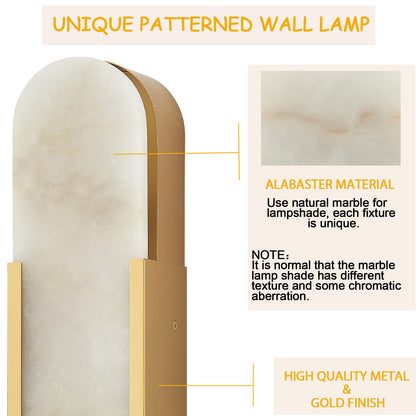 VANZARLA Modern Gold Wall Sconces for Living Room, Marble Sconce Wall Light Fixtures for Bedroom, Alabaster Sconce Lighting for Entryway Bathroom, 1 Pack