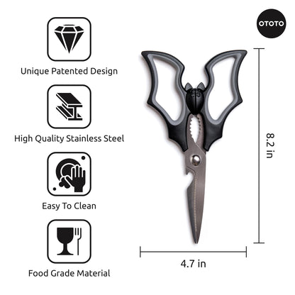 OTOTO Elizabat Kitchen Scissors - Halloween Goth Cute Bat Kitchen Shears, Gothic Scissors Utensils - Spooky Bats Halloween Gifts, Cute Gadgets, Kitchen Gadgets
