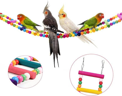 Parrot Ladder Bird Ladder Wooden Toys Swing Chewing 32 Inch Toys Hanging Pet Bird Cage Accessories Toy for Medium Parrots Small Parakeets Cockatiels, Lovebirds, Conures, Macaws, Lovebirds, Finches