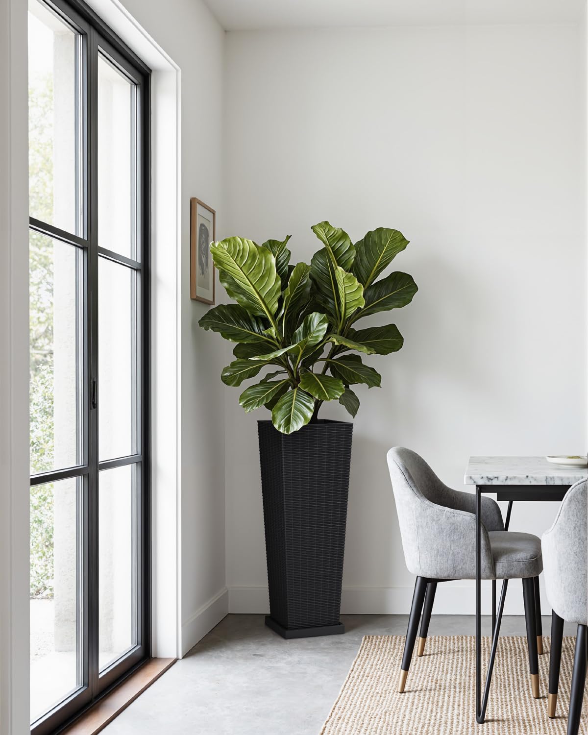 Greesum Set of 2 Tall Plastic Planters with Saucer, 32 Inch Large Pots with Drainage Trays, Weather-Resistant Plastic Plant Containers for Patio, Porch, Garden,Black