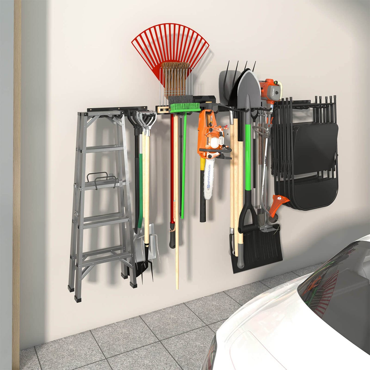 Godboat Garage Storage, Garden Tool Organizer, 4 Hooks Yard Organization, Garage Shelving Wall Mount, Heavy-Duty Garage Organizer, Cool Gadgets & Gifts for Dad, Men, Fathers Day, Max Load 320 Lbs