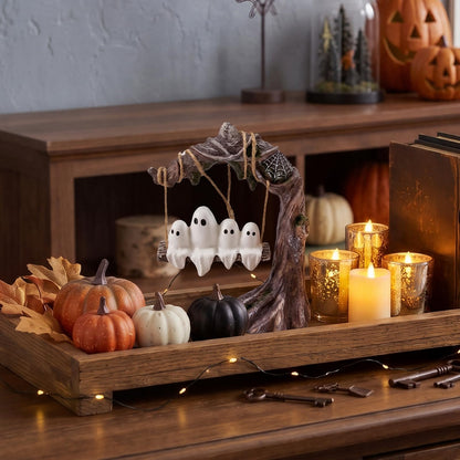 Leinuosen Swinging Ghost on Tree Halloween Table Decor Spooky Resin Statue Halloween Ghost Figurine Swinging Shadows Centerpiece Tiered Tray Decor for Home Desktop Bookshelf Indoor Outdoor Garden