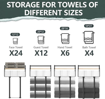 Xstydes Towel Racks for Bathroom, Metal Towel Holder with Storage Basket,Wall Towel Rack for Rolled Towels, Towel Storage for Small Bathroom.