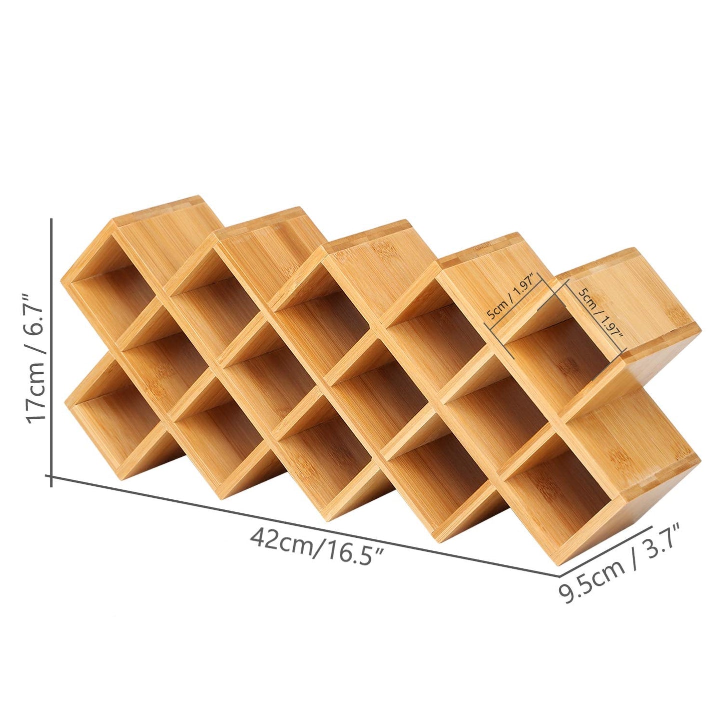 Criss-Cross 18-Jar Bamboo Countertop Spice Rack Organizer, Kitchen Cabinet Cupboard Wall Mount Door Spice Storage, Fit for Round and Square Spice Bottles, Free Standing for Counter, Cabinet or Drawers