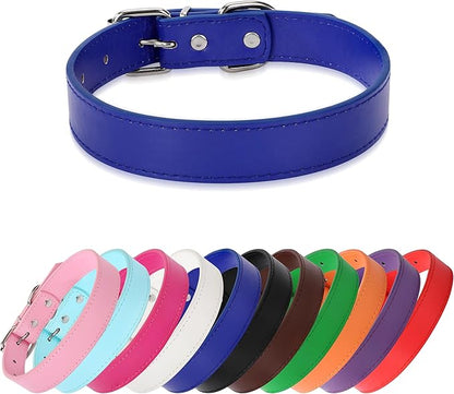 Deep Blue Soft Leather Dog Collar for Small,Medium, Large Dog, Comfortable and Adjustable (Wide: 0.75'' for Dog's Neck: 10''~14'', Deep Blue, M)