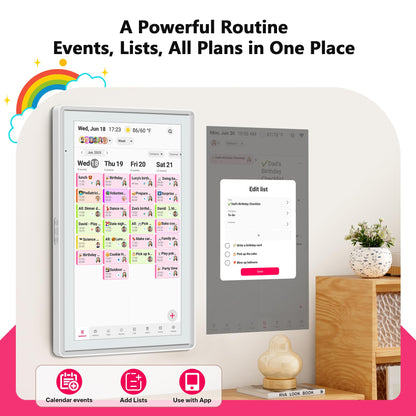 21.5 Inch Digital Calendar, Full HD Touchscreen Smart Planner for Family Schedules - Wall Mount, Great for Seamless Daily Planning & Household Organization, with LED Reminder Light