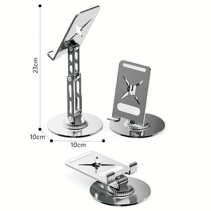 Briteroh All-Metal Cell Phone Stand 360° Rotatable & Height Adjustable - 25KG Super Load-Bearing, Foldable Desk Stand for Phone, Compatible with iPhone 17/16/15/14, Nintendo Switch, Silver