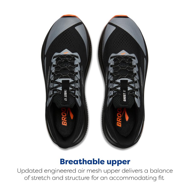 Brooks Men’s Ghost 17 Neutral Running Shoe - Black/Orange - 7 Medium