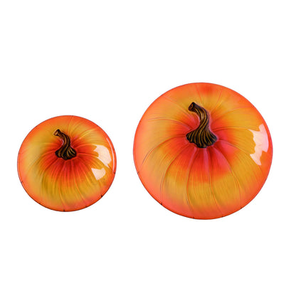 Transpac 12" Orange Harvest Fused Glass Pumpkin Plate Set of 2 - Decorative Tabletop Trays & Platters for Fall/Harvest - Dishwasher Safe & Food Safe Orange