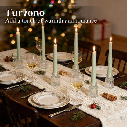 Turvono Clear Glass Taper Candle Holders Set of 12, Small Tapered Candlestick Holders in Bulk, Modern Short Candle Sticks for Dining Table Centerpiece Wedding Christmas Party & Holiday Decorations