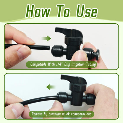 6 Pack Quick Connect 1/4" Drip Irrigation Shut Off Valve Fittings, Push-to-Fit Drip Irrigation Switch Valve Connectors for 1/4 Inch Drip Tubing,Anti-Leak Connectors for Garden Irrigation System