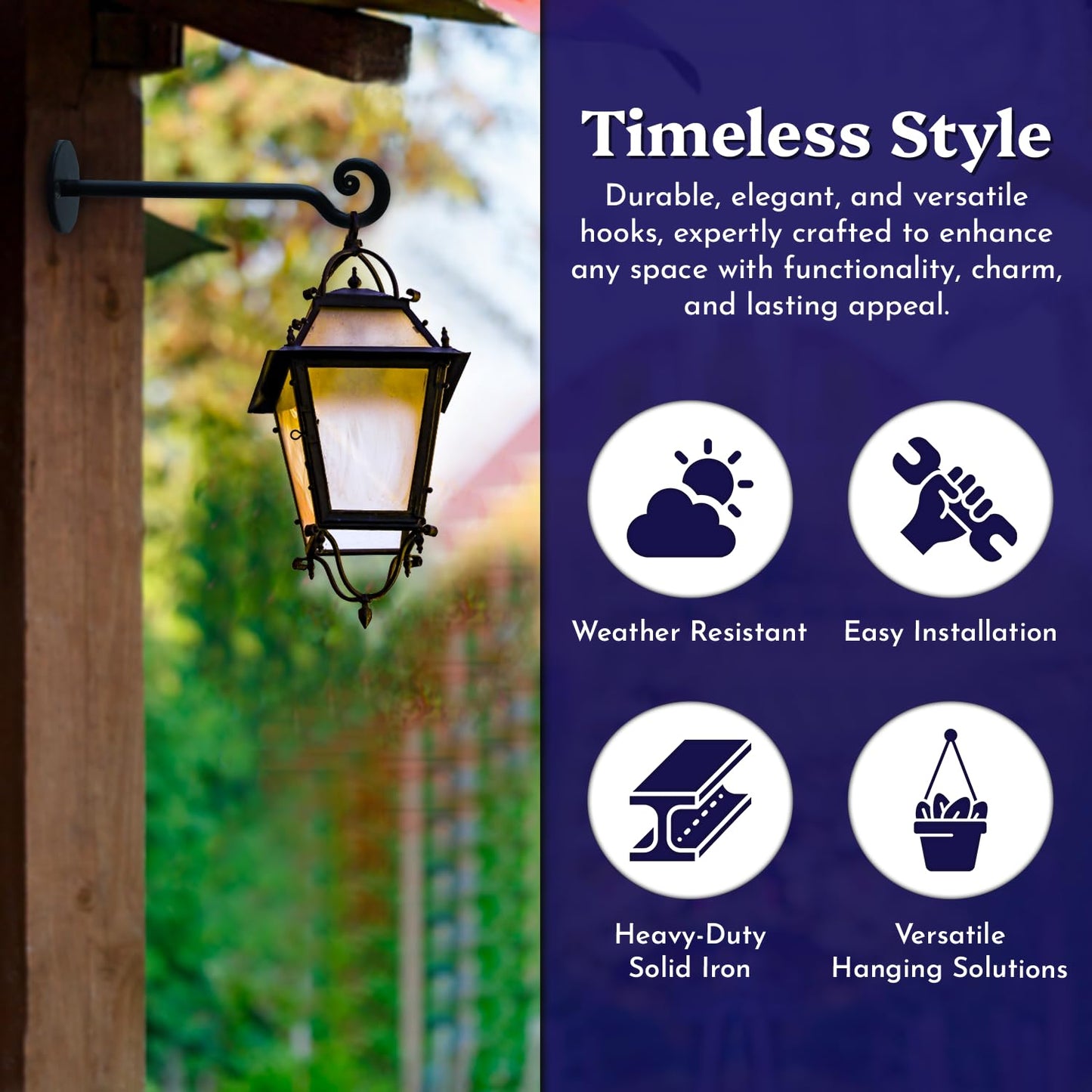 The Metal Magician 2Pc Plant Hangers Outdoor, Indoor, Wrought Iron Metal Hanger Indoor Hook, Heavy Duty Wall Bracket Hooks for Hanging Plants Baskets Lanterns Wind Chimes Black Helical Ended