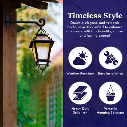 The Metal Magician 2Pc Plant Hangers Outdoor, Indoor, Wrought Iron Metal Hanger Indoor Hook, Heavy Duty Wall Bracket Hooks for Hanging Plants Baskets Lanterns Wind Chimes Black Helical Ended