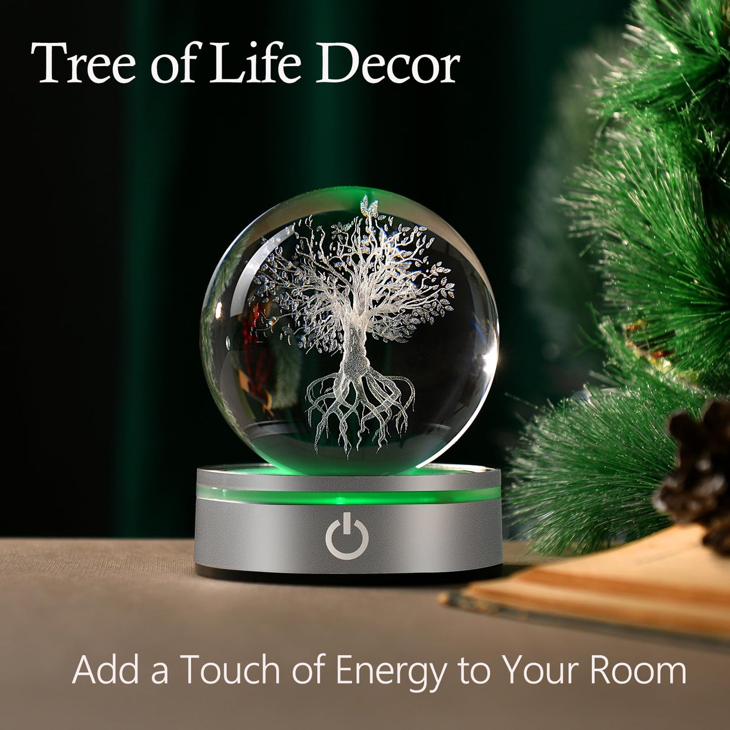 IFOLAINA Tree of Life Gifts for Him Her Friends Christmas 3D Tree of Life Crystal Ball Lamp for Room Crystal Plant Sphere Decor for Men Women