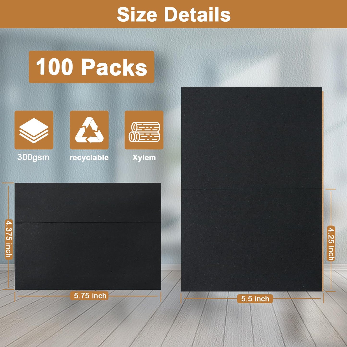 Silunkia 100 Packs Black Blank Greeting Cards and Envelopes 4.25 x 5.5 Heavyweight Folded Cardstock and Printable A2 Envelopes Self Seal for Wedding Invitations, Thank You Cards, Festival blessings