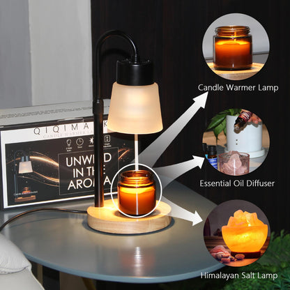Candle Warmer Lamp Essential Oil Diffuser, Adjustable Height Dimmable Candle Warmer with Timer for Bedroom Living Room Home Decor, Christmas Birthday Gifts for Women, Black with 2 Bulbs