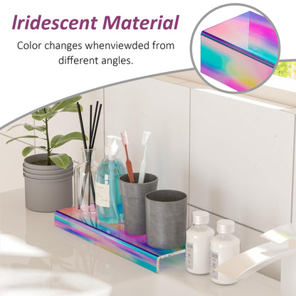 Sezanrpt Acrylic Shelf Riser 12x3.9x1 pack of 2, Iridescent Display Shelf 12” for Shoes, Glasses, Plants, Home Decors, Perfume, 12x3.9x1 Inch