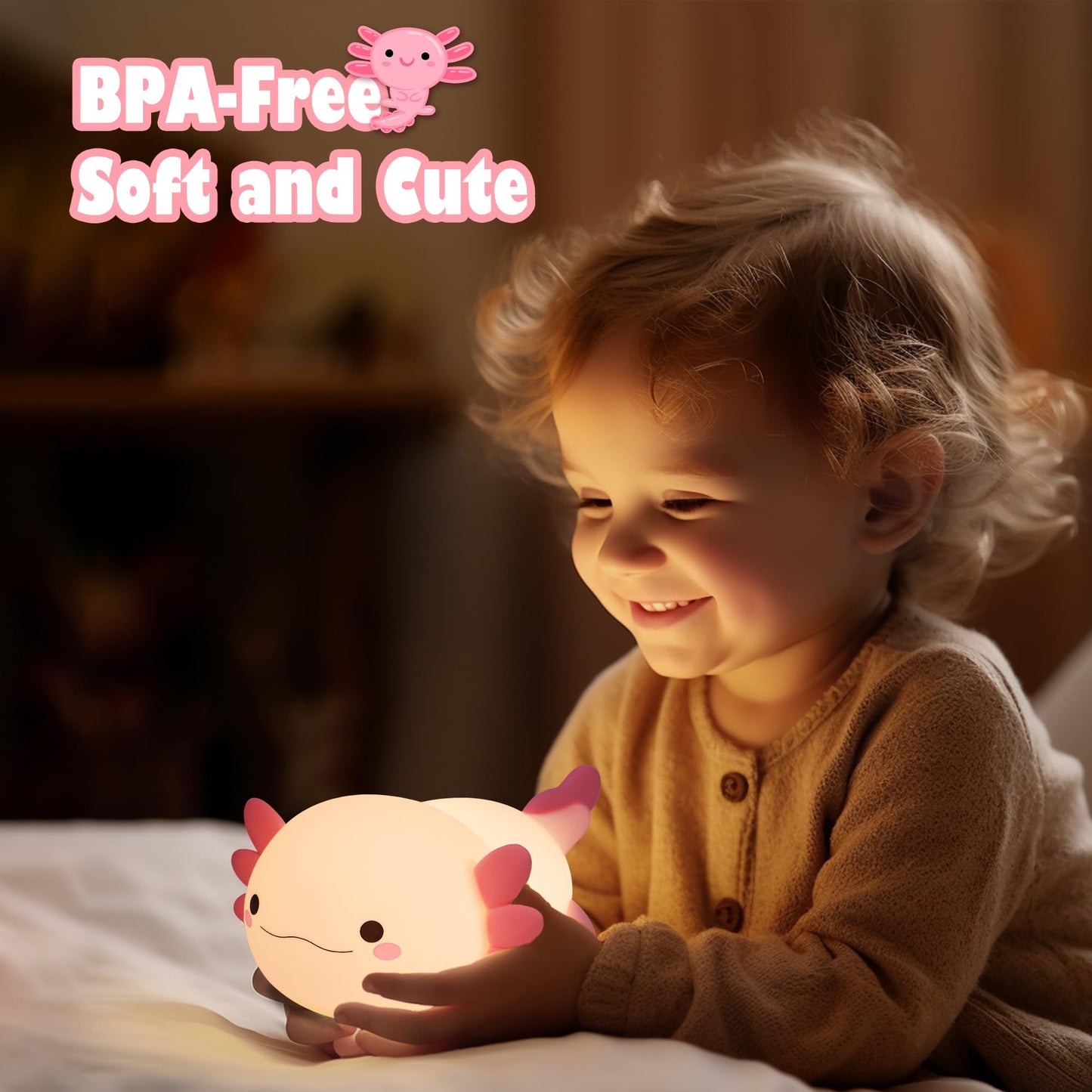 OkiyiD Axolotl Gifts, Cute Axolotl Night Light for Kids, Animal Silicone Nursery Night Lamp, Cute Room Decor Night Light for Kids Girls Boys Birthday Christmas Gifts