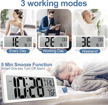 Atomic Clock with Backlight 15.0" Digital Wall Clock Battery Operated Atomic Wall Clock Digital Alarm Clock with Day Date & Temperature for Wall Office Bedroom Living Room