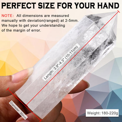 CASMON Large Healing Crystal Wands 3.9"-4.3"(10-11cm), Natural Clear Quartz Obelisk Crystal Tower Stone, 6 Faceted Single Healing Crystal Point for Reiki Chakra Meditation Therapy (1PC)