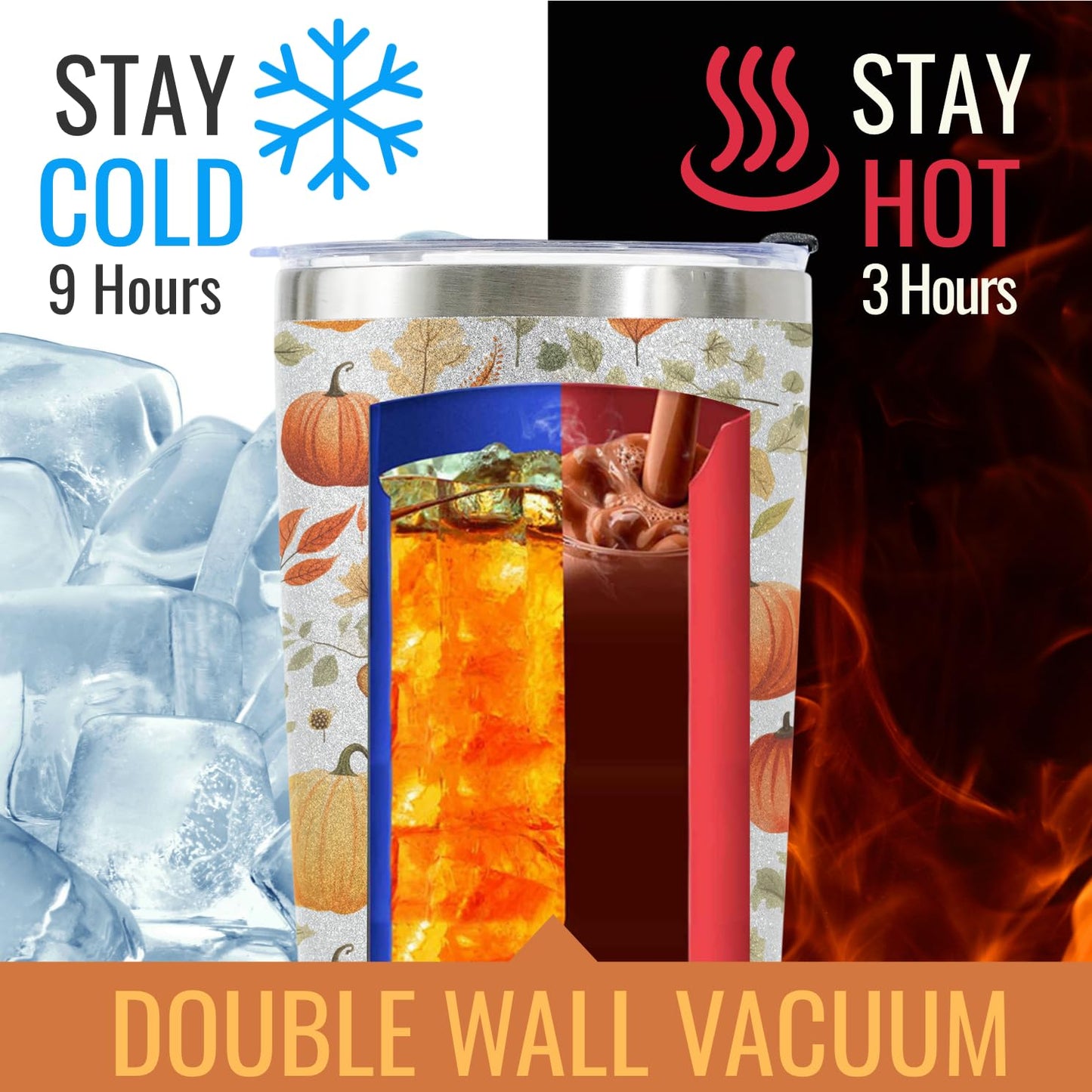 Onebttl Pumpkin Gifts for Women, Men, Cool 20oz Stainless Steel Skinny Tumbler with Lid & Straw, Unique Gift for Pumpkin Lovers - All-over Print