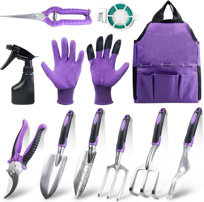 Covacure Gardening Tool Set - 11 Piece Aluminum Alloy Steel Hand Tool Starter Kit with Garden Bag, Outdoor Tool, Heavy Duty Gardening Work Set, Gardening Gifts for Women and Men