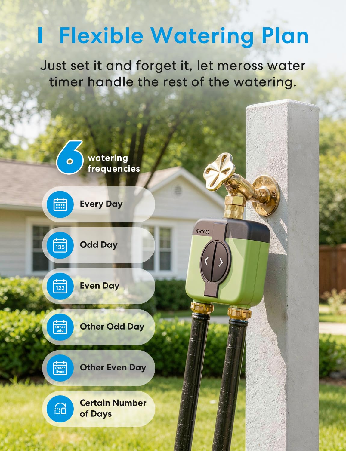 meross WiFi Water Timer for Garden Hose, 2 Zone WiFi Hose Timer with Brass Inlet and Outlet, WiFi Sprinkler Controller, Rain Delay, Smart Water Valve for Garden, Lawn & Yard, Remote & Voice Control